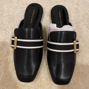 charles and keith Striped Strap Loafer Mules size 36